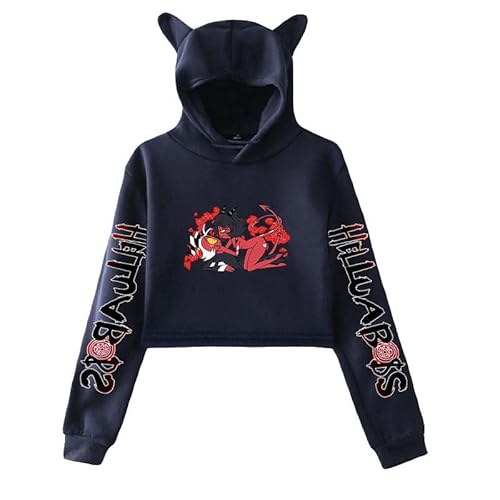 East-hai-buy Helluva Boss Pullover Damen Cropped Hoodie Crop Top Frauen Hoodie Harajuku Streetwear 2022 Anime Mädchen Kapuzenpullover Kleidung von East-hai-buy