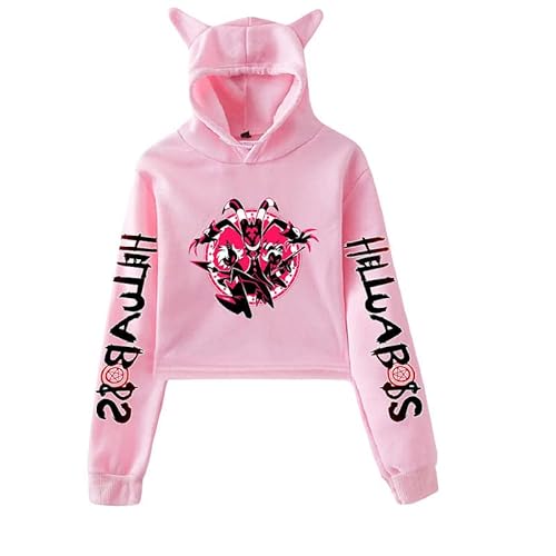 East-hai-buy Helluva Boss Pullover Damen Cropped Hoodie Crop Top Frauen Hoodie Harajuku Streetwear 2022 Anime Mädchen Kapuzenpullover Kleidung von East-hai-buy