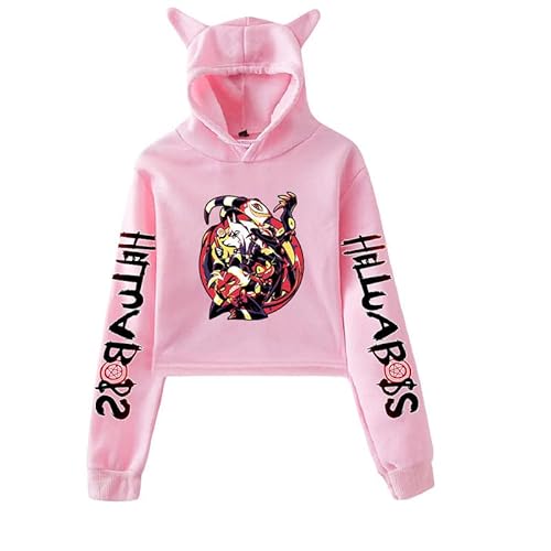 East-hai-buy Helluva Boss Pullover Damen Cropped Hoodie Crop Top Frauen Hoodie Harajuku Streetwear 2022 Anime Mädchen Kapuzenpullover Kleidung von East-hai-buy