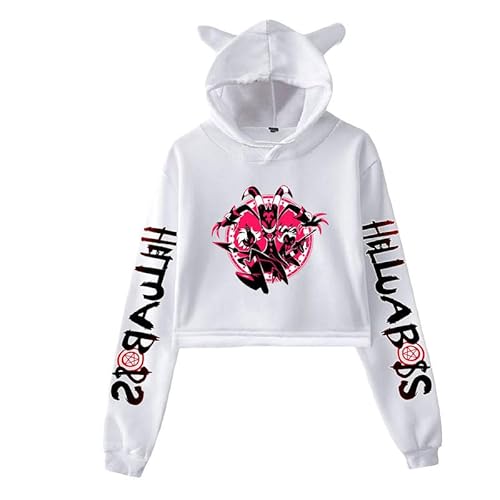 East-hai-buy Helluva Boss Pullover Damen Cropped Hoodie Crop Top Frauen Hoodie Harajuku Streetwear 2022 Anime Mädchen Kapuzenpullover Kleidung von East-hai-buy