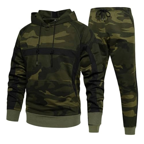 East-hai-buy Herren Trainingsanzug Camouflage Sportbekleidung 2-teiliges Set Lässiges Hoodie Kapuzenpullover Sweatshirt und Jogginghose Green,L von East-hai-buy