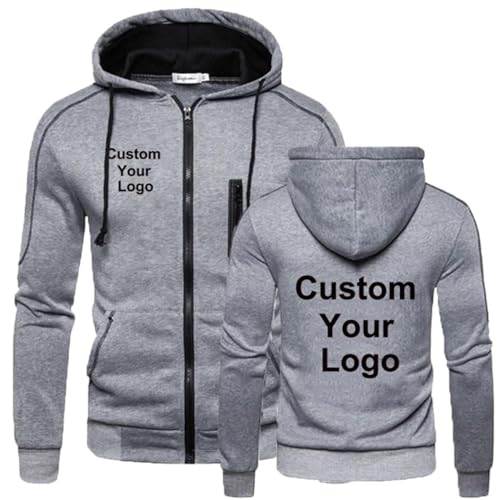 East-hai-buy Individuelle Jacke mit Eigenem Design Logo/Foto/Text Personalisierte Hoodie Herren Mode Frühling Herbst Winter Reißverschluss Pullover Casual Sport Mantel Gray,M von East-hai-buy
