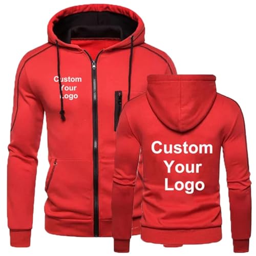 East-hai-buy Individuelle Jacke mit Eigenem Design Logo/Foto/Text Personalisierte Hoodie Herren Mode Frühling Herbst Winter Reißverschluss Pullover Casual Sport Mantel Red,3XL von East-hai-buy