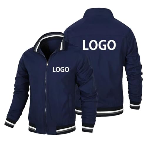 East-hai-buy Individuelles Logo Frühling Herbst Herren Arbeitsjacke Bergsteigen Personalisierte Sportjacken Mode Männlicher Reißverschluss Mantel Klassische Freizeitoberbekleidung Navy Blue,XL von East-hai-buy