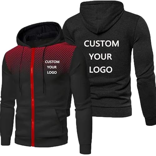 East-hai-buy Personalisierter Hoodie – Individueller Text Oder Logo Jackenmantel – Herren Sweatshirt Oberteil mit Langen Ärmeln Schmaler Passform und Reißverschluss Black,S von East-hai-buy