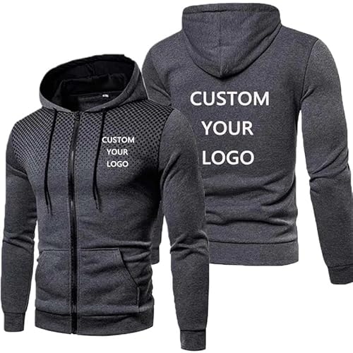 East-hai-buy Personalisierter Hoodie – Individueller Text Oder Logo Jackenmantel – Herren Sweatshirt Oberteil mit Langen Ärmeln Schmaler Passform und Reißverschluss Dark Grey,L von East-hai-buy