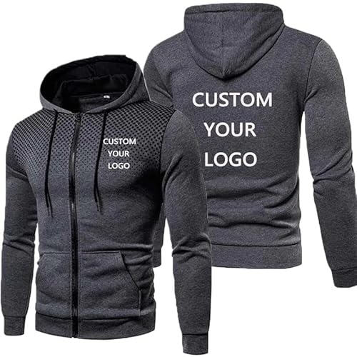 East-hai-buy Personalisierter Hoodie – Individueller Text Oder Logo Jackenmantel – Herren Sweatshirt Oberteil mit Langen Ärmeln Schmaler Passform und Reißverschluss Dark Grey,S von East-hai-buy