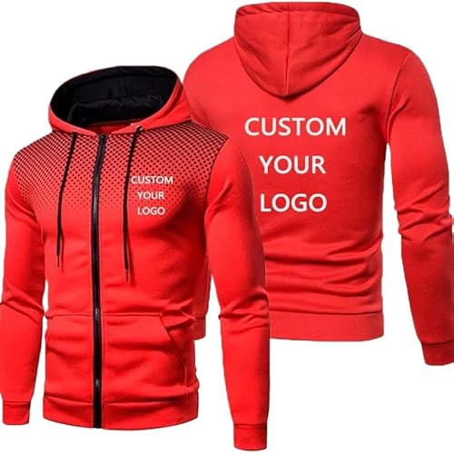 East-hai-buy Personalisierter Hoodie – Individueller Text Oder Logo Jackenmantel – Herren Sweatshirt Oberteil mit Langen Ärmeln Schmaler Passform und Reißverschluss Red,L von East-hai-buy
