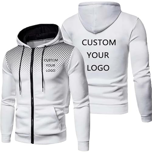 East-hai-buy Personalisierter Hoodie – Individueller Text Oder Logo Jackenmantel – Herren Sweatshirt Oberteil mit Langen Ärmeln Schmaler Passform und Reißverschluss White,M von East-hai-buy