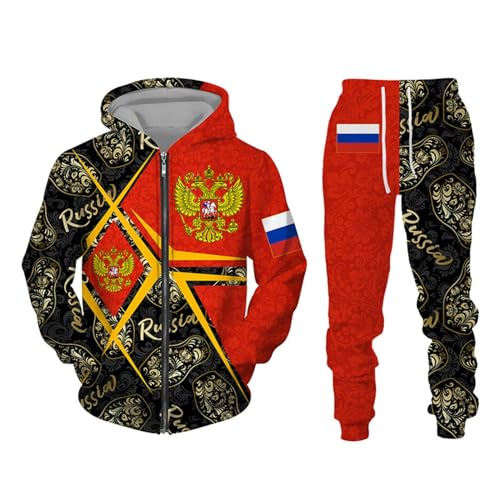 East-hai-buy Russische Flagge 3D-Druck Männer Frauen Reißverschluss Sweatshirts Set Lässige Hoodie Hosen 2-teiliges Set Trainingsanzug Männer Kleidung color1,L von East-hai-buy