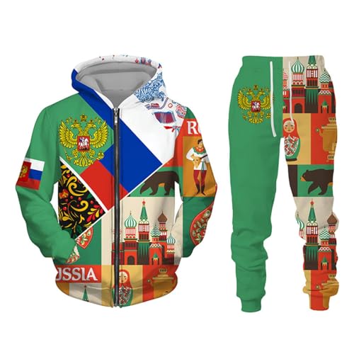 East-hai-buy Russische Flagge 3D-Druck Männer Frauen Reißverschluss Sweatshirts Set Lässige Hoodie Hosen 2-teiliges Set Trainingsanzug Männer Kleidung color5,S von East-hai-buy