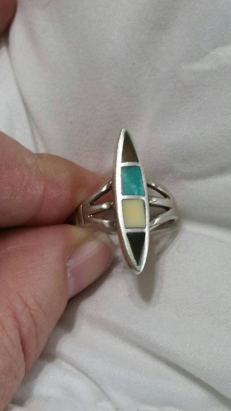 925 Sterling Silber Und 4 Stein Ovaler Stein, Größe 7, 5 Ring, Türkis Vintage Nachlass Schmuck, Southwestern Style von EastIdahoCompany