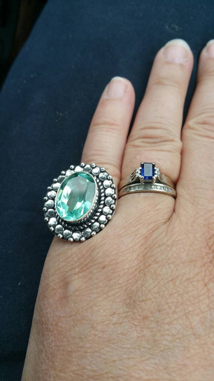 Aquaquarz Ring Neusilber Größe 9 Modeschmuck Modeaccessoire Vintage Bling von EastIdahoCompany