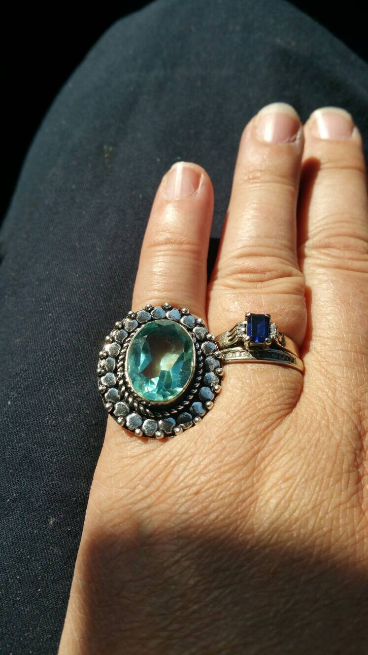 Aquaquarz Ring Neusilber Modeschmuck Vintage Bling von EastIdahoCompany