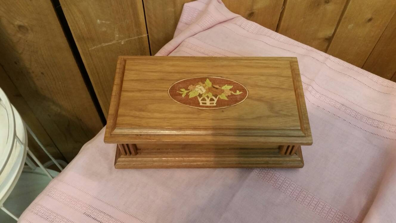 Blumen Und Blumentopf, Holz Inlay Schmuck Box Display Box, Vintage Decor von EastIdahoCompany