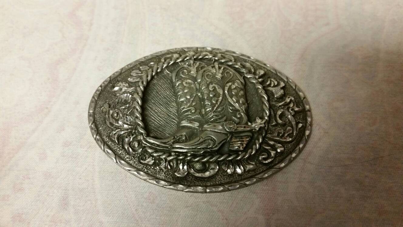 Ejc 1995 Zinn Cowboy Boot Szene Rechteck Oval Gürtelschnalle Mode-Accessoire von EastIdahoCompany