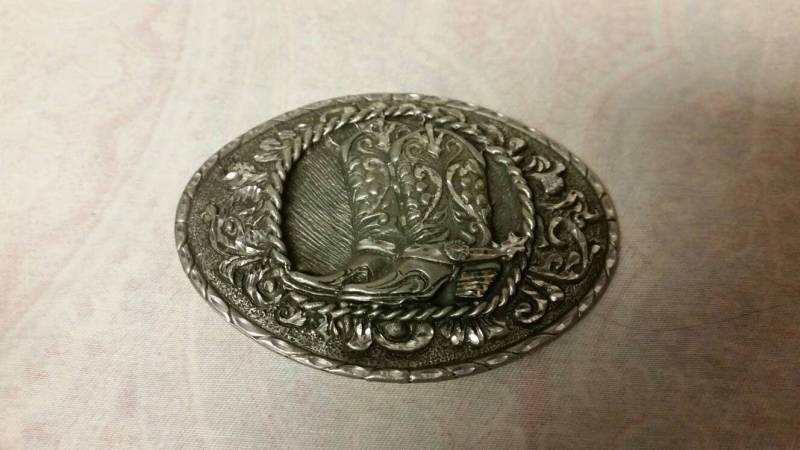 Ejc 1995 Zinn Cowboy Boot Szene Rechteck Oval Gürtelschnalle Mode-Accessoire von EastIdahoCompany