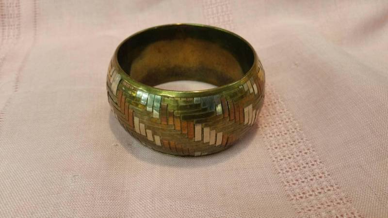 Große Breite Gewebt Kupfer Und Silber Getönten Messing Armband Modeschmuck Mode Accessoire von EastIdahoCompany