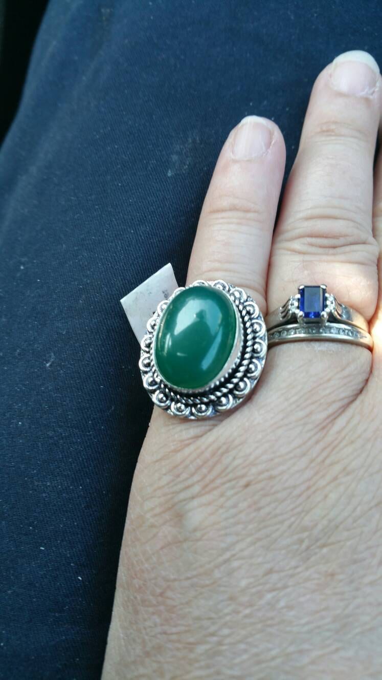 Grüner Onyx Ring Neusilber Modeschmuck Vintage Bling von EastIdahoCompany