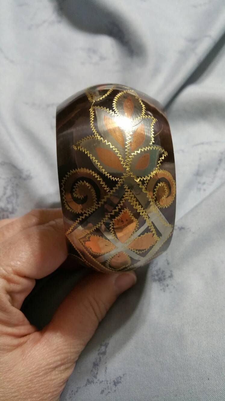 Kupfer Und Messing Mit Braun Silber Getönten Blumen Design Große Runde Armreif Armband Modeschmuck Mode Accessoire von EastIdahoCompany