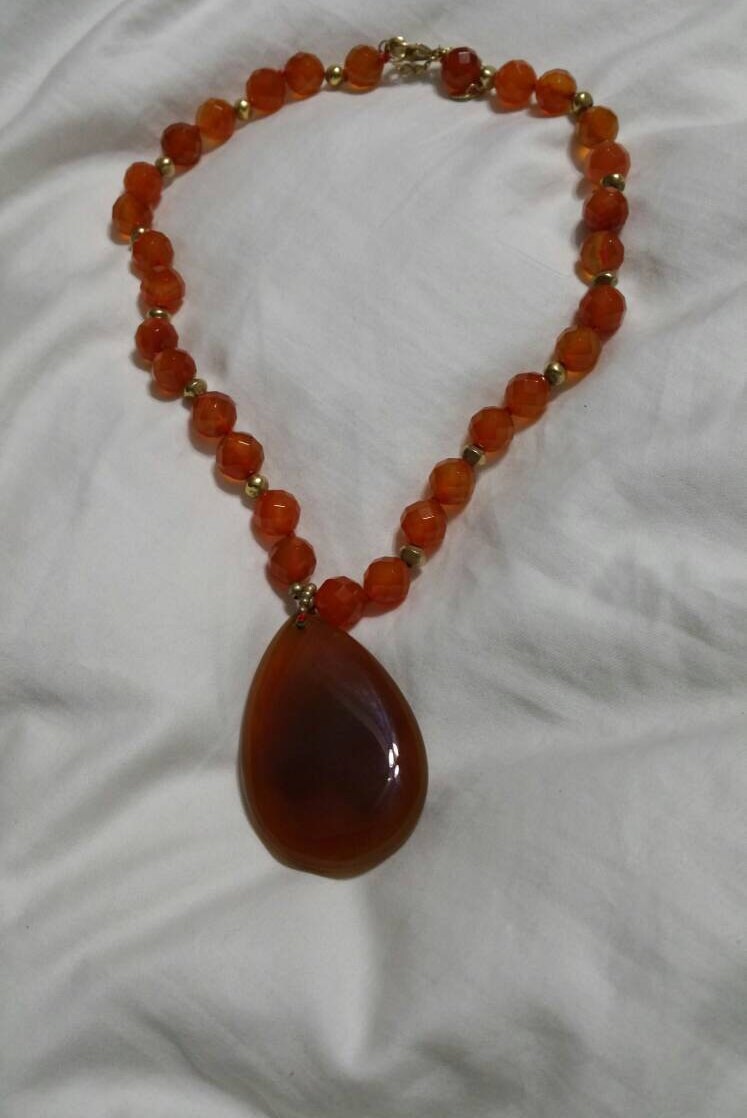 Lucas Lameth, Luc 925 Cn, 16 Zoll Orange Glas Rondell Perlen Halskette Mit Tropfen Anhänger, Vintage Designer Schmuck von EastIdahoCompany