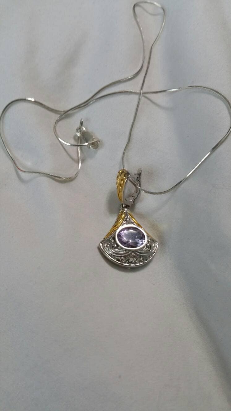 Made in Italy, Lila Amethyst, 925 Sterling Silber Und Gold Getönte Teardrop, Perlen Anhänger 17-Zoll-Halskette Made in Italy, Lila Amethyst, 925 Sterling Silber Und Gold Getönte Teardrop, Perlen Anhänger 17-Zoll-Halskette von EastIdahoCompany