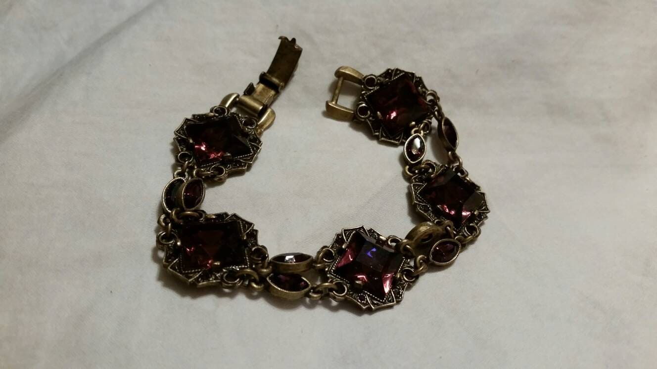 Nachlass Schmuck Süße Romanze Helllila Perle Messing Getönten Gliederarmband Modeschmuck Mode Accessoire von EastIdahoCompany