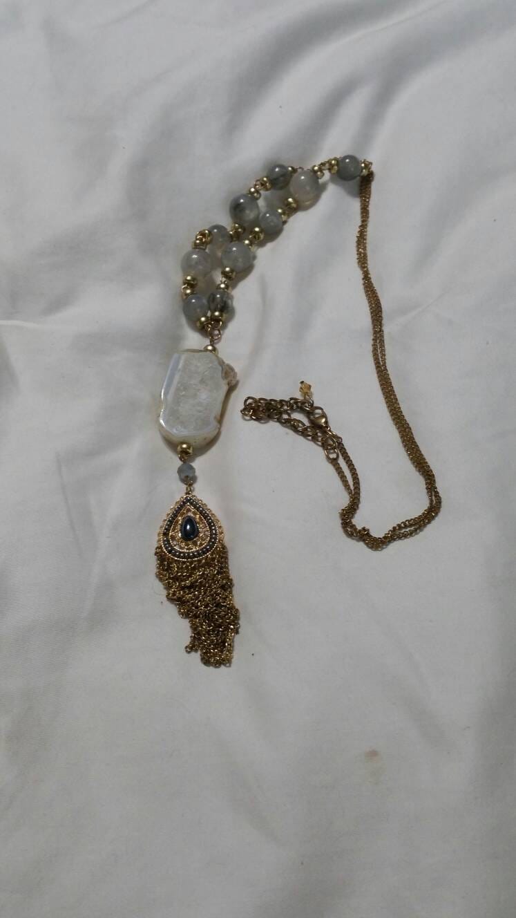 Rutilquarz Kette, Goldfarbene 31 Inch Quaste, Mit Träne Hämatit Perle, Modeschmuck, Modeschmuck von EastIdahoCompany