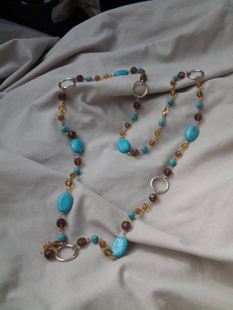 Sammlerstück Bling Türkis Stil Und Natürliche Perlen Südwestlichen 34-Zoll-Halskette von EastIdahoCompany