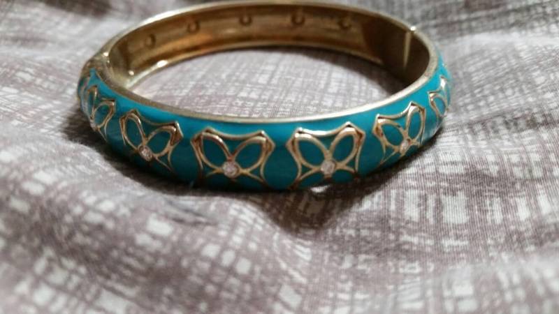 Türkis Grüne Blume Und Strass Clamper Gold Toned Armreif Armband Modeschmuck Mode Accessoire von EastIdahoCompany