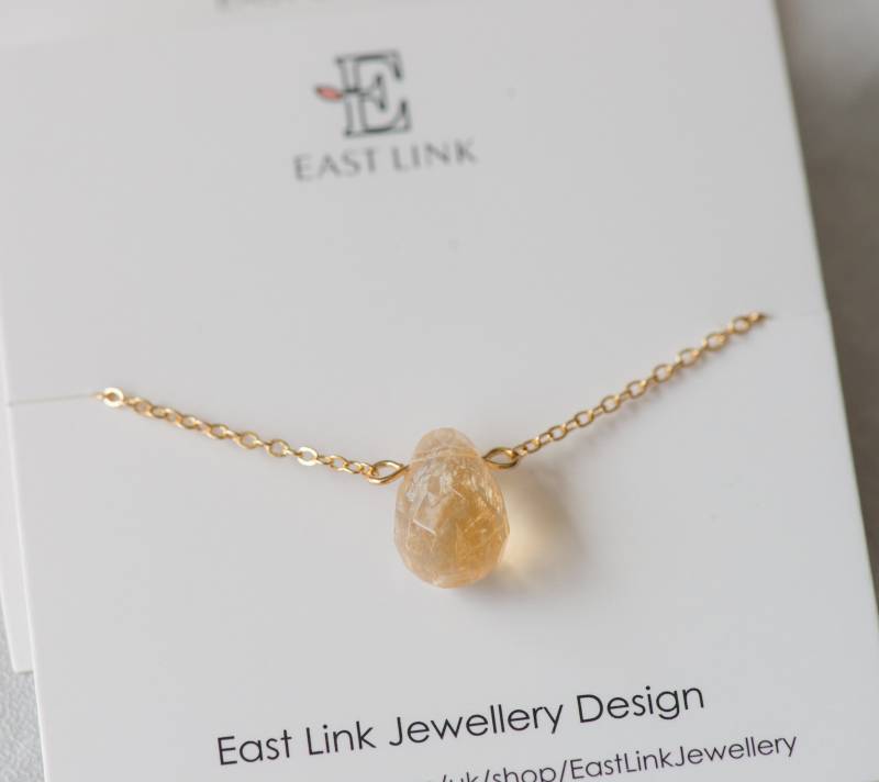 14K Vergoldet Wassertropfen Halskette Gelbe Jade Halbedelstein Anhänger Damen Von East Link Schmuck Brautjungfer von EastLinkJewellery