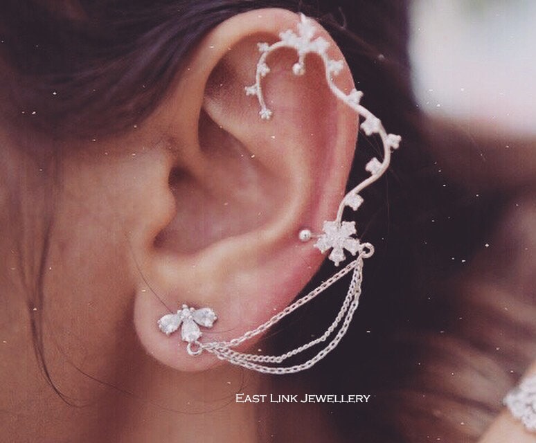 925 Sterling Silber Blume Kristall Ohr Wickel Kletterer Ohrringe Für Linkes von EastLinkJewellery