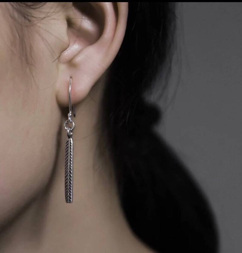 925 Sterling Silber Feder Ohrringe Bar Tropfen Baumelten Haken Damengeschenk von EastLinkJewellery