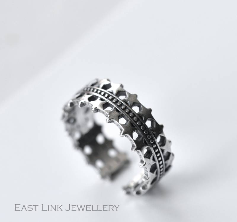 925 Sterling Silber Sterne Ring Stapelring Bandring Größenverstellbar Geschenk Von East Link Jewellery von EastLinkJewellery