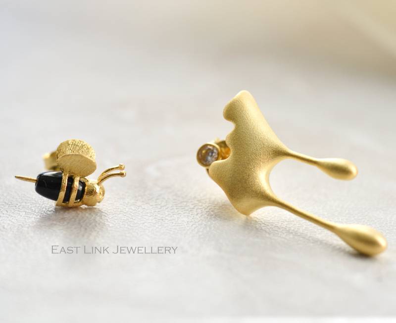 Biene Ohrringe Gold Sterling Silber Vergoldet Honig Unebenes Design Ohrstecker Geschenk Für Frauen Schmuck Von East Link von EastLinkJewellery