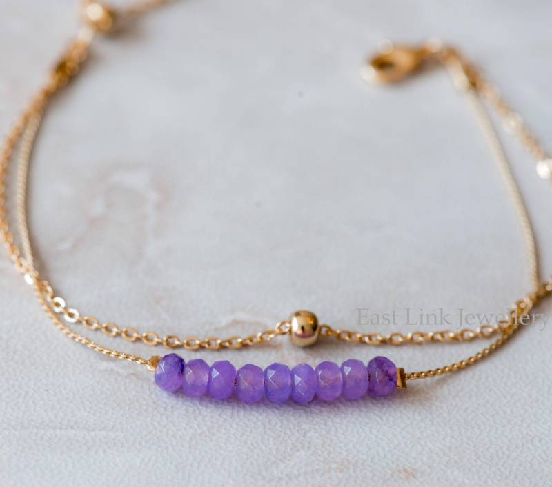 Handgemachtes Zartes 14K Vergoldetes Natürliches Amethyst Armband Februar Birthstone Geschenk von EastLinkJewellery