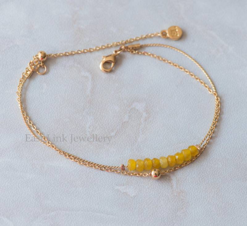 Handgemachtes Zierliches Stil 14K Vergoldete Natursteine Gelb November Birthstone Armband Geburtstagsgeschenk Perlen Kettenarmband von EastLinkJewellery
