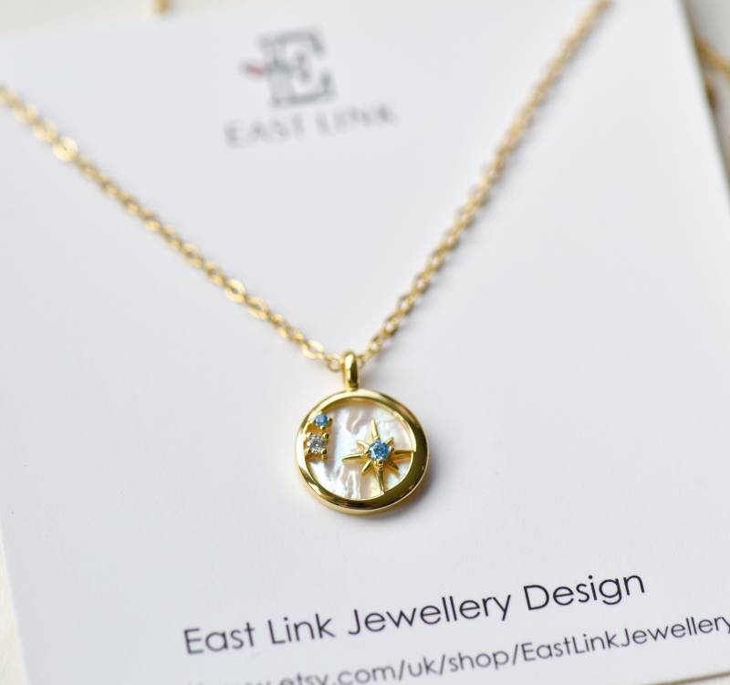 Polaris Halskette Gold Sterling Silber Stern Scheibe Anhänger Perle Kreis Münze Frauen Geschenk von EastLinkJewellery