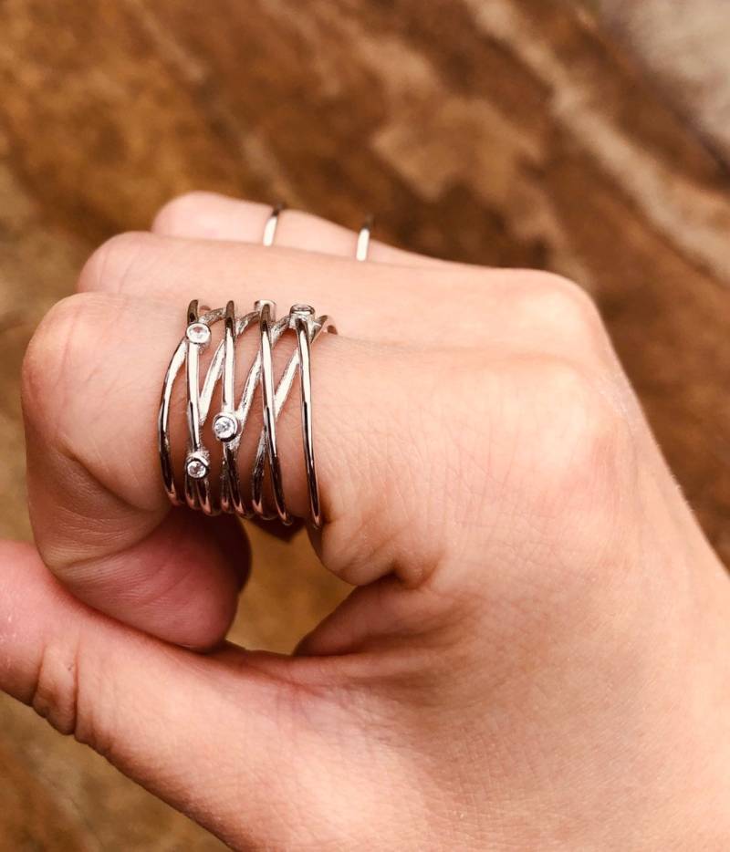 Sterling Silber Stern Stapeln Ring Verworrenen Geschichteten Galaxie Ring Aussage Schichten Band Ringgröße Verstellbar Von Osten-Link-Schmuck von EastLinkJewellery