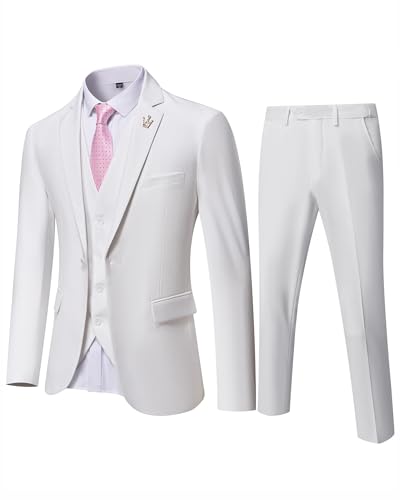 EastSide Herren Slim Fit 3-teiliger Anzug, Ein-Knopf-Blazer-Set, Jacke, Weste & Hose, Weiss/opulenter Garten, XX-Large von EastSide
