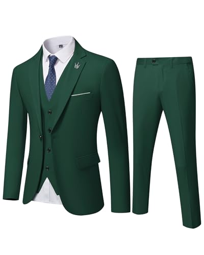 EastSide Herren Slim Fit 3-teiliger Anzug, Ein-Knopf-Blazer-Set, Jacke, Weste & Hose, dunkelgrün, XL von EastSide
