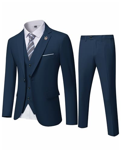 EastSide Herren Slim Fit 3-teiliger Anzug, Ein-Knopf-Blazer-Set, Jacke Weste & Hose, dunkelblau, L von EastSide