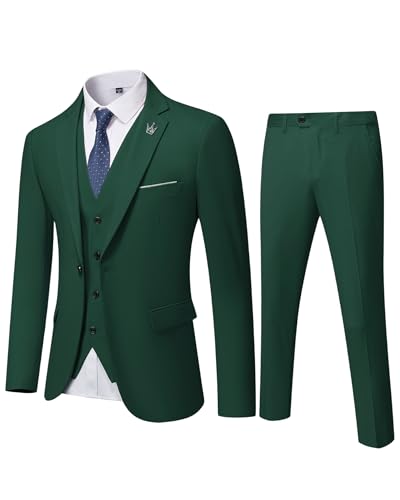 EastSide Herren Slim Fit 3-teiliger Anzug, Ein-Knopf-Blazer-Set, Jacke Weste & Hose, dunkelgrün, XX-Large von EastSide