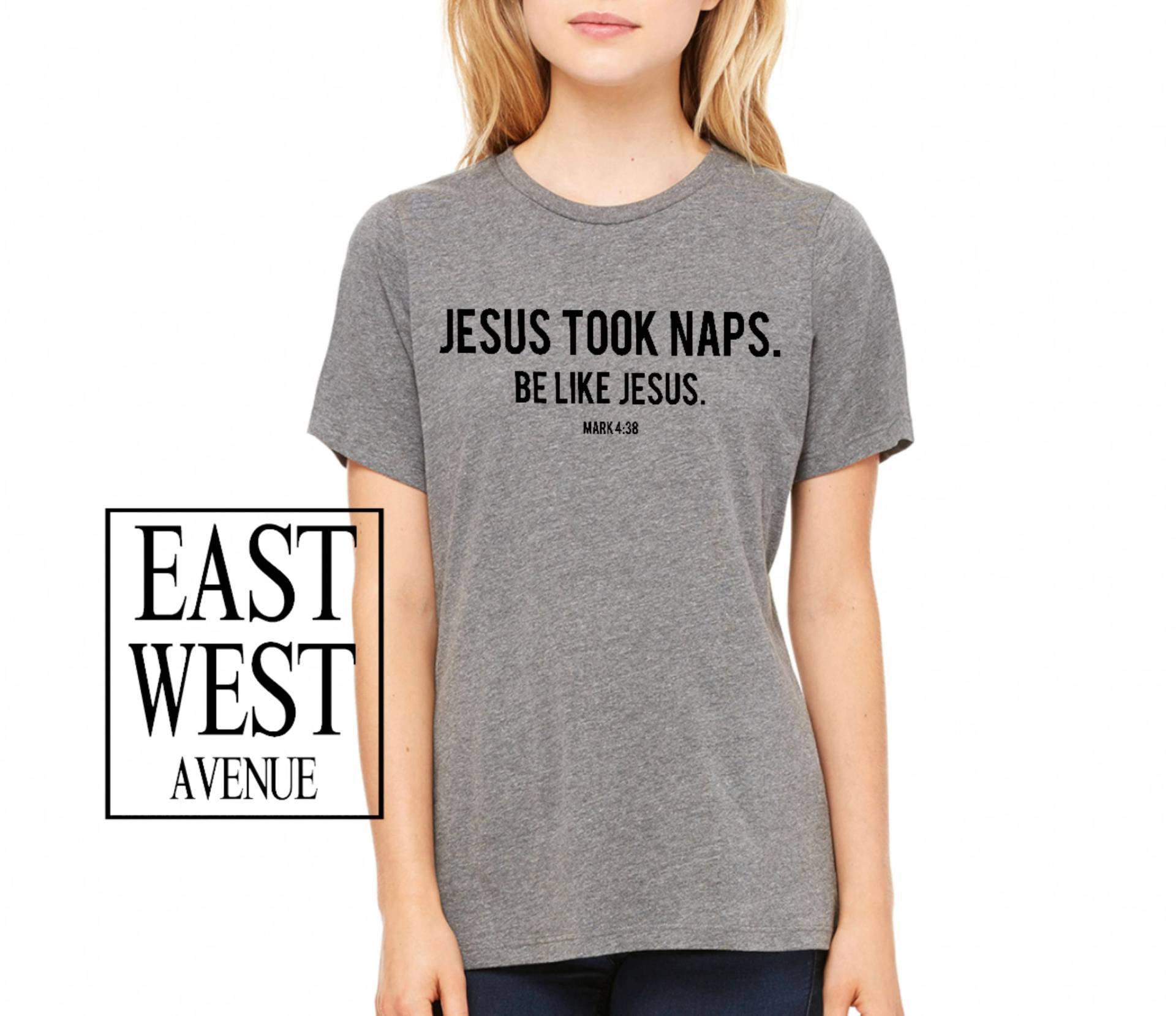 Jesus Nahm Nap Werden Wie Jesus Mark 0438-T-Shirt Christian Kleidung, Jesus, Gott, Bekleidung, Glauben, Lustig, Bibel Heather Grey Schwarze Tinte von EastWestAvenue
