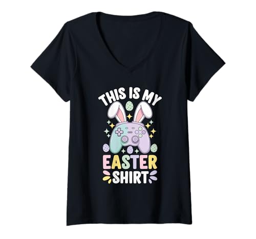 Damen Das ist Mein Ostershirt, Videospiel Bunny Eggs Gamer, Spaß für Kinder T-Shirt mit V-Ausschnitt Damen Das ist Mein Ostershirt, Videospiel Bunny Eggs Gamer, Spaß für Kinder T-Shirt mit V-Ausschnitt von Easter Gamer Bunny Youth Fun Family