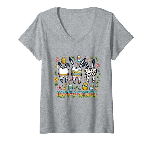 Damen Happy Easter Dental Design für Zahnarzt T-Shirt mit V-Ausschnitt von Easter Tooth Fun