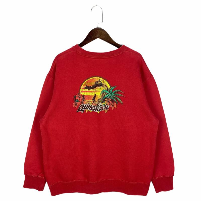Vintage Quiksilver Sweatshirt Crewneck Big Logo Rot Ausgezeichneter Zustand Made in Japan Pullover Größe M von EasternGarment