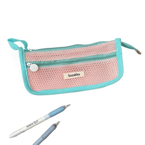 Eastocos Kontrast Farbe Mesh Pencil Case Niedliche Multifunktions-Schreibwaren-Organizer Aufbewahrung Tasche für Studenten Stift Tasche Make-up-Tasche von Eastocos