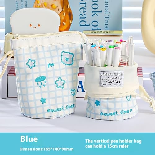 Niedliche Dopamin-Plaid-Stift-Tasche mit großer Kapazität Kosmetik Tasche im japanischen Stil, Farbscheck-Muster, Schreibwaren-Aufbewahrung Tasche von Eastocos