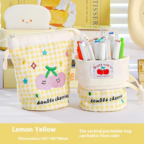 Niedliche Dopamin-Plaid-Stift-Tasche mit großer Kapazität Kosmetik Tasche im japanischen Stil, Farbscheck-Muster, Schreibwaren-Aufbewahrung Tasche von Eastocos